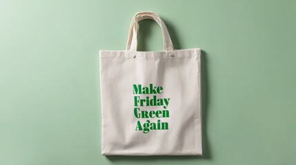 Eco-friendly tote bag with 'make friday green again' slogan on green background
