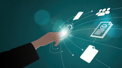 A person interacting with digital interface of data and documents 