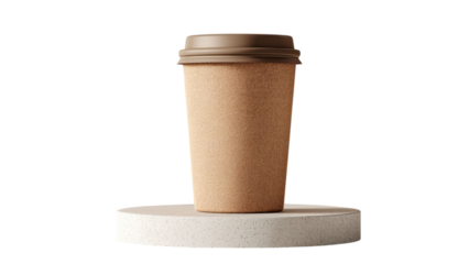 PNG of A stylish, eco-friendly disposable coffee cup on a stone pedestal, showcasing minimalist design and earthy tones.