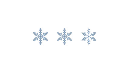 Three delicate blue and silver sparkling snowflakes with intricate crystalline patterns on a clean white background
