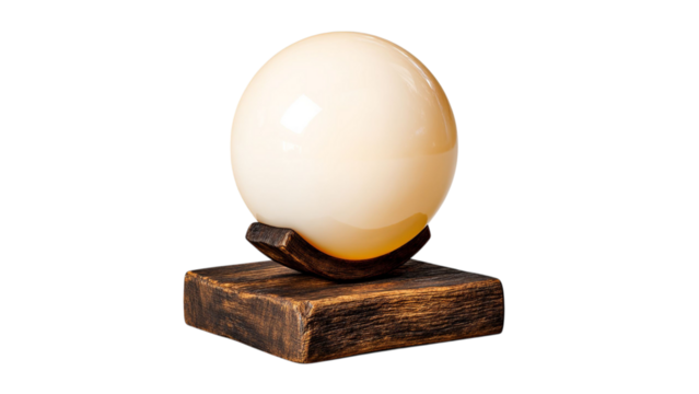 PNG of Elegant decorative orb on a rustic wooden base, exuding a tranquil and minimalist vibe.
