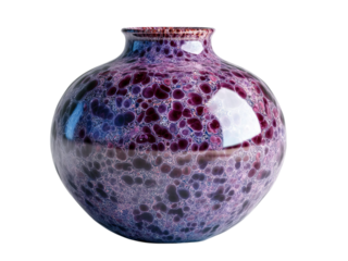 PNG of Beautiful round vase with a vibrant, multicolored pattern of purple and blue hues.