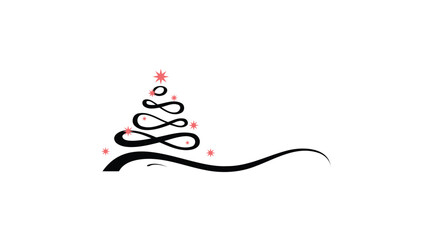 Elegant minimalist abstract christmas tree design with swirling black lines and subtle pink star accents on a white background