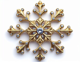 Elegant gold snowflake with 3D shimmer, transparent PNG
