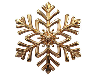 Elegant gold snowflake with 3D shimmer, transparent PNG
