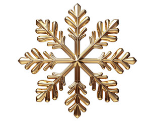 Elegant gold snowflake with 3D shimmer, transparent PNG
