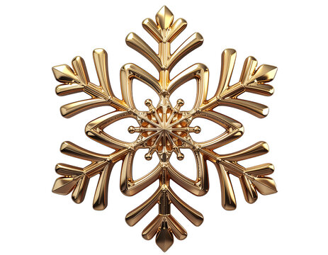 Elegant gold snowflake with 3D shimmer, transparent PNG
