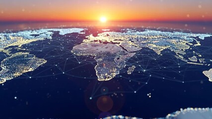 Global network connections digital earth sunrise glowing cities abstract technology concept globe 4K HD video.
 - Powered by Adobe