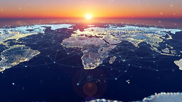 Global network connections digital earth sunrise glowing cities abstract technology concept globe 4K HD video.
 - Powered by Adobe