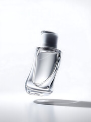 Elegant perfume bottle with a modern design, perfect for beauty and fragrance campaigns, conveying luxury and sophistication with its sleek glass structure