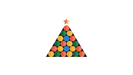 A festive christmas tree shape created from colorful round candies and a star on a white background