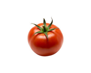 Ripe red tomato with green stem isolated on transparent background
