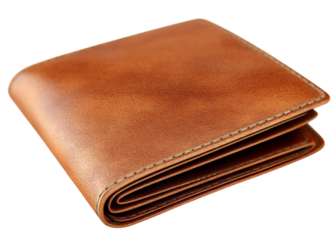 PNG of Elegant brown leather wallet showcasing a smooth texture and classic design, perfect for daily use.