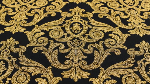Elegant golden baroque pattern on black background for luxury designs and arts - Powered by Adobe