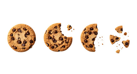 Chocolate chip cookies in various stages of eating