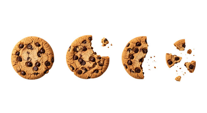 Chocolate chip cookies in various stages of eating