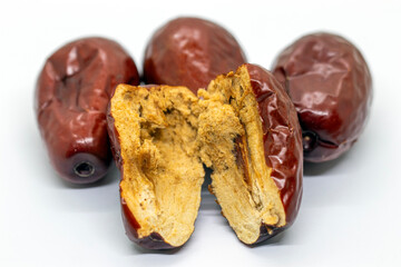 Dried jujubes, healthy food. close-up. isolated from the background. macro