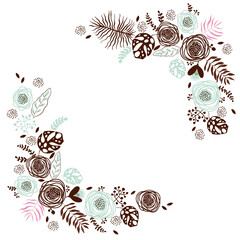 Decorative vector frame of flowers. A corner decorated with stylized flowers. Hand-drawn flower meadow. Universal print for textiles, interiors.