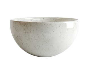 PNG of Minimalistic white ceramic bowl with a speckled design, perfect for serving and presenting various dishes.