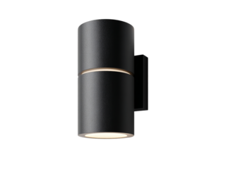 PNG of Modern black cylindrical wall lamp with sleek design and ambient lighting.