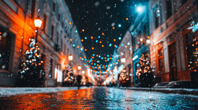 New Year's Eve Old Arbat in Moscow. Christmas pedestrian street.