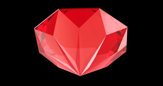 Red faceted gemstone rotation animation seamlessly loopable. 3D rendering isolated on transparent background