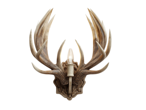 PNG of A rustic wall sconce featuring an impressive set of antlers, adding a unique touch to any cabin or lodge decor.