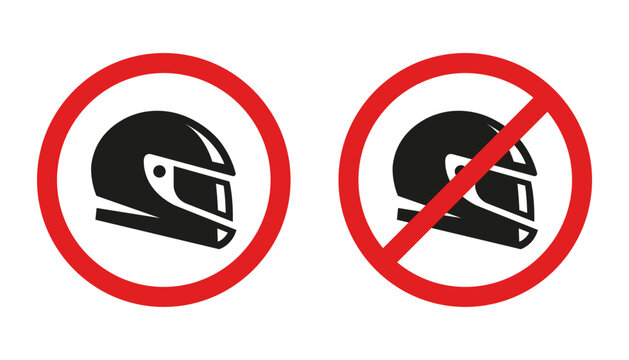 Motorcycle helmet prohibition sign. Flat illustration.