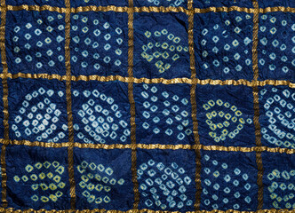Indigo Bandhani with Golden Grid Textile