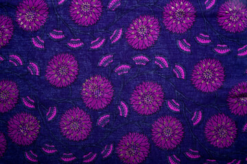 Indigo & Magenta Block-Printed Floral Cotton FAbric