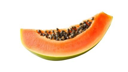 Papaya slice with black seeds isolated on a transparent background