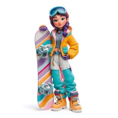 Girl in a yellow jacket is holding a snowboard and wearing goggles. She is posing for a picture