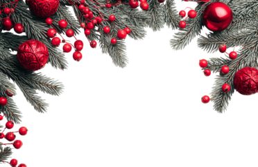 Christmas Fir Branches Red Ornaments Berries isolated on a transparent background