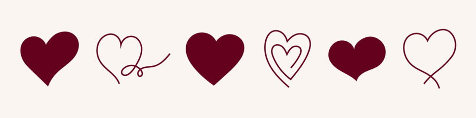 set of sketch pink hand draw heart, red doodle line icon heart, romance love elements for Valentine's Day, heart symbol design cards, poster, banner, pattern, advertisement	