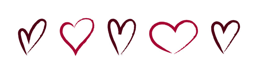 set of sketch pink hand draw heart, red doodle line icon heart, romance love elements for Valentine's Day, heart symbol design cards, poster, banner, pattern, advertisement	