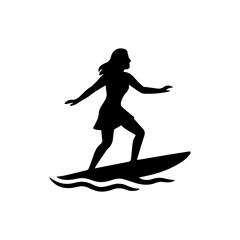 Surfing woman icon, simple surf silhouette isolated illustration.