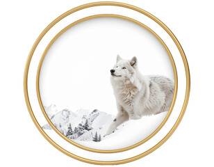 Wolf inside a 3D gold frame with rounded edges 