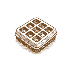 Belgium waffle sketch. Hand drawn food engraving. Dessert isolated illustration.