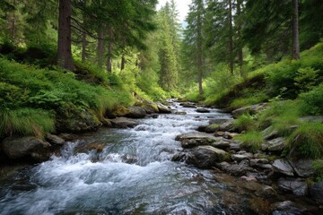 Obraz premium Lush Green Forest Stream