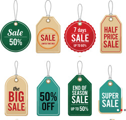 Classic Paper Labels for Half Price, End of Season, and Limited Time Offers Promotion.