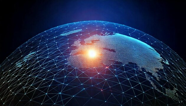 Blue planet Earth sphere with global network communication in space for digital business and technology illustration