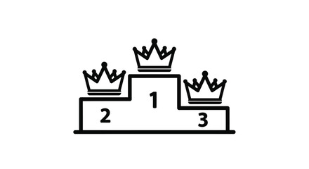 Illustration of a three tier winners podium with crowns and ranking numbers