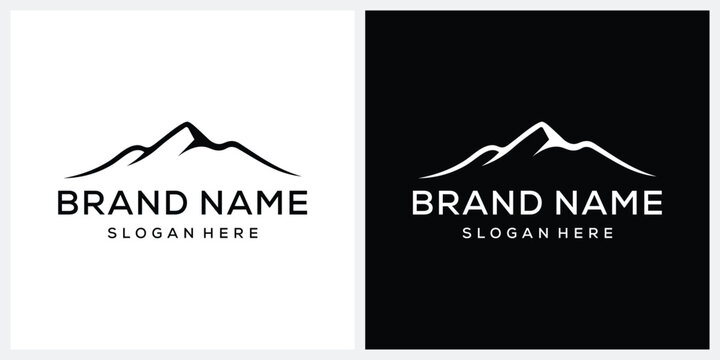 Minimalist Mountain Hills Peaks River Creek logo design cector template