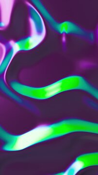 Abstract holographic neon wavy surface background. Foil with wave and ripples. Ultraviolet iridescent backdrop. Seamless loop Vertical video
