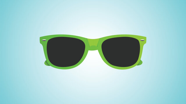 Bright green sunglasses against a light blue gradient