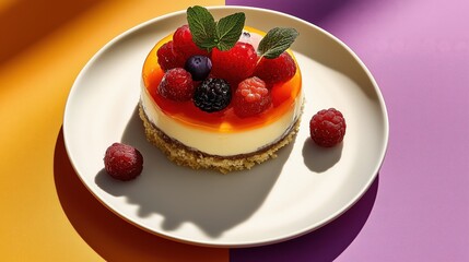 Vibrant Cheesecake with Fresh Berries and Bold Color Blocking