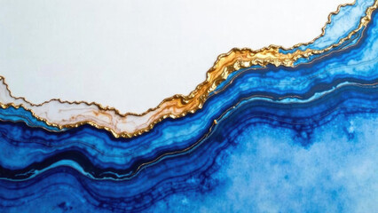 Abstract blue and gold agate stone epoxy resin texture with wavy patterns. The image showcases natural mineral formations and vibrant colors
