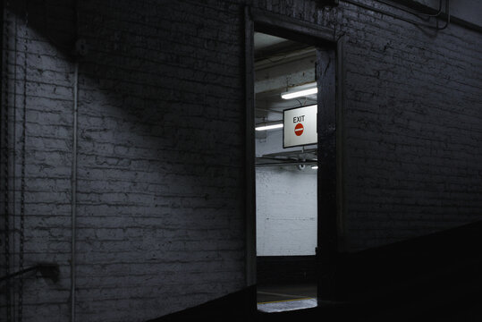 Exit Sign Doorway in Parking Garage