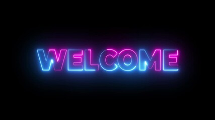 welcome neon animated text welcome sign advertising neon cafe karaoke live music 4k.