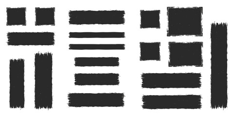 Distressed grunge brush strokes vector set with rough texture